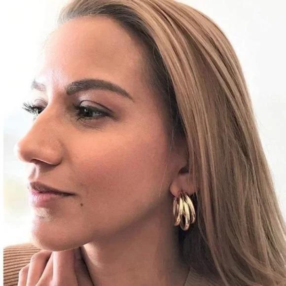 New 18k Gold Three-Layer Round Drop Earrings, beautiful Earrings, cute Earrings. - Picture 2 of 4